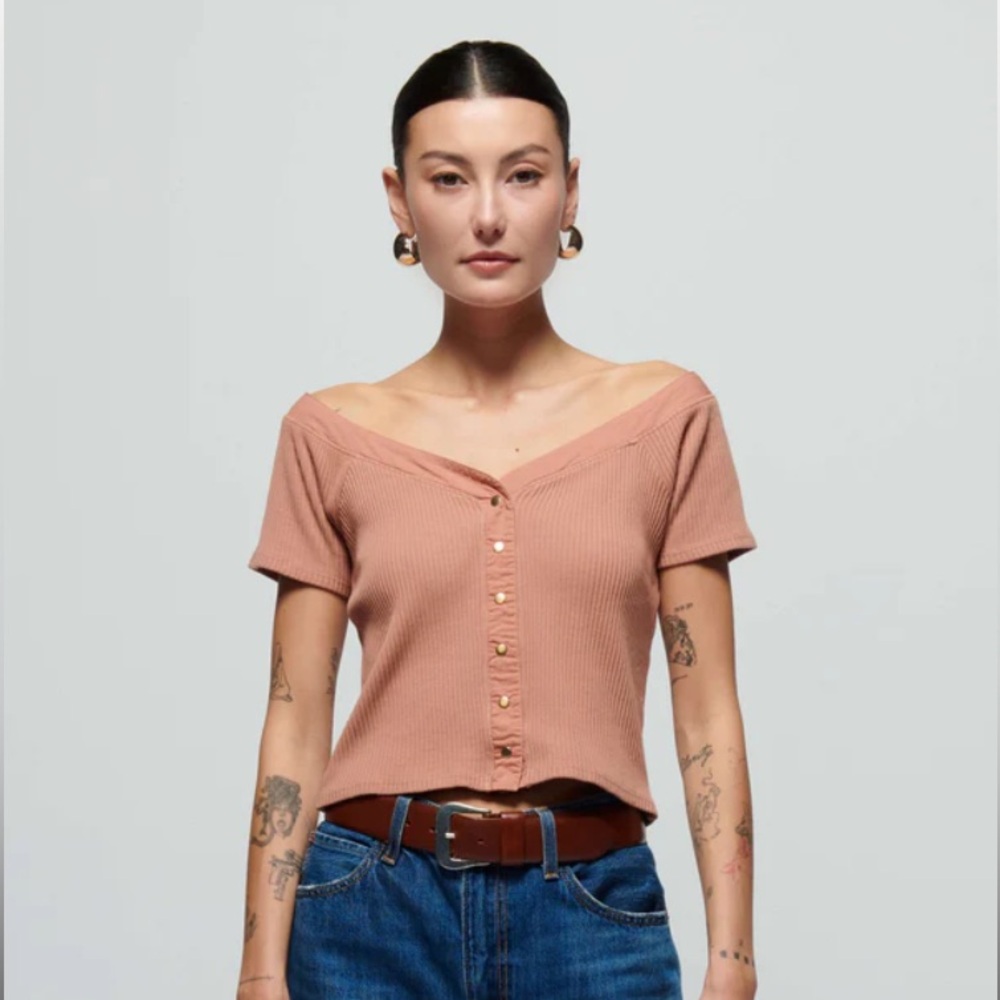 NWT Nation LTD | Alessia Top Crop Off Shoulder | Mocha, Mauve | Women’s Size L